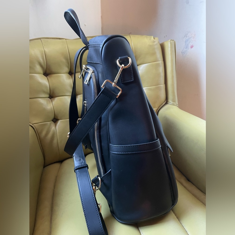 Mia + Sophia Leather Diaper Bag Backpack with Changing Pad, Stroller straps, Bot